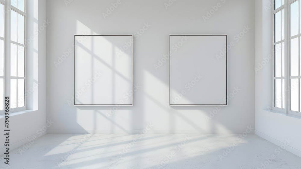Poster modern room with two big empty picture frames created with generative ai