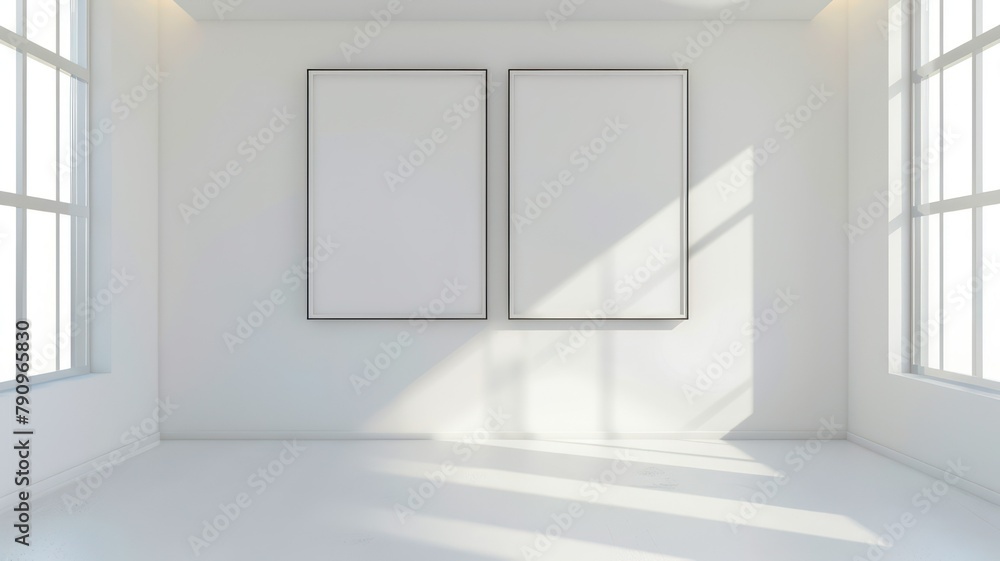 Poster modern room with two big empty picture frames created with generative ai