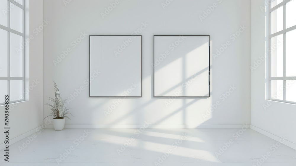 Poster modern room with two big empty picture frames created with generative ai