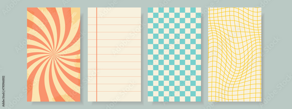 Aufkleber 4 retro groovy pattern backgrounds in 70s hippie style. colorful geometric pattern designs. vector v