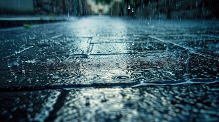 Wet concrete street during rainfall