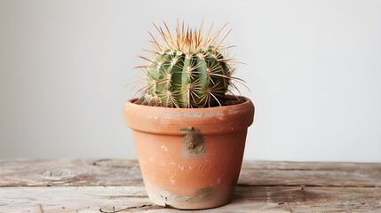  barrel cactus in a terracotta pot white background transparent 