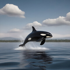 Fototapeta premium killer whale plays in the ocean waves on a sunny day. World Whale Day.