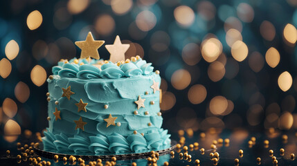 Nice blue Christmas cake with decorations 