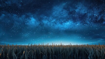 The Majesty of the Night Sky above Fields of Wheat - obrazy, fototapety, plakaty