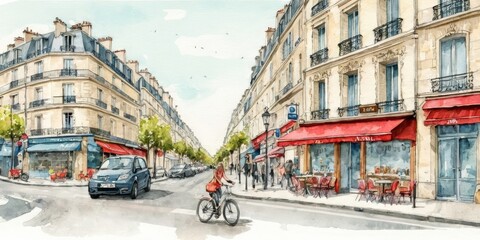 Watercolor Illustration Of Paris Streets
