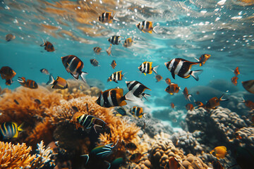 underwater with fishes on coral reef