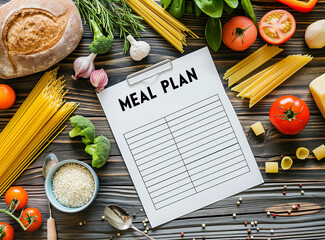 meal plan and vegetables on a table