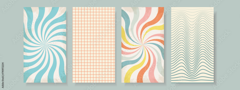 Poster vintage groovy background in 70s hippie style. retro color palette. geometric pattern designs. vecto
