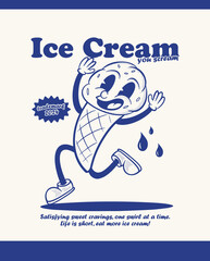ice cream retro character illustration