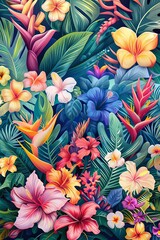 Colorful tropical forest painting