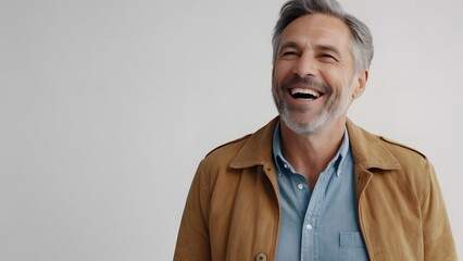 Portrait of a happy and healthy mature man on white background