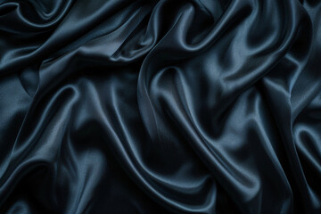 Fototapeta premium Smooth black satin wavy texture with copy space