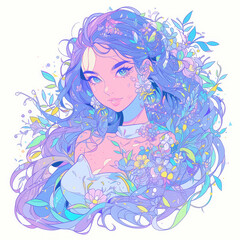 Colorful vector illustration of minimal model girl. Profile image of gorgeous fashionista anime female in abstract and minimal style. AI Generative.
