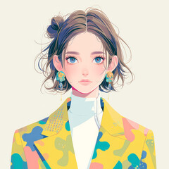 Colorful vector illustration of minimal model girl. Profile image of gorgeous fashionista anime female in abstract and minimal style. AI Generative.