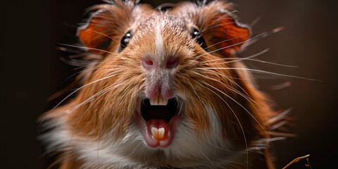 Guinea Pig Dental Overgrowth: The Drooling and Weight Loss - Picture a guinea pig with highlighted teeth showing overgrowth, experiencing drooling and weight loss - obrazy, fototapety, plakaty