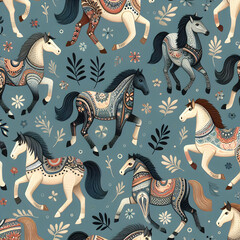 seamless pattern with animals.  Horse,Ai generated 