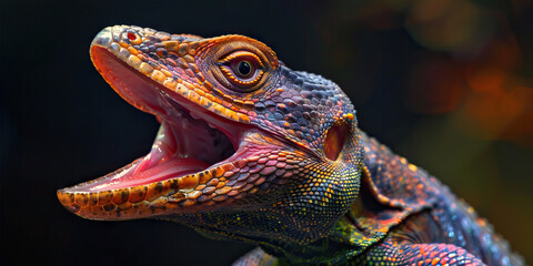 Reptile Respiratory Distress: The Open-Mouth Breathing and Lethargy - Imagine a reptile with highlighted respiratory system showing infection, experiencing open-mouth breathing and lethargy - obrazy, fototapety, plakaty