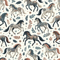 seamless pattern with horses,silhouette, animal, vector, illustration,Ai generated 