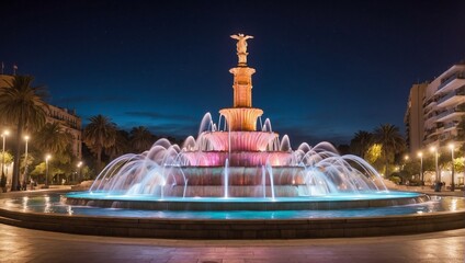 Night view of The Magic Fountain of Montauk in Barcelona,  - obrazy, fototapety, plakaty