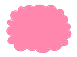 Cute frame playful design for fun web social media or print. Cartoon banner or label background cloud shape. Children empty frame with dashed border. Vector element for kids. Bright pink color.