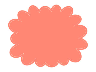Cute frame playful design for fun web social media or print. Cartoon banner or label background cloud shape. Children empty frame with dashed border. Vector element for kids. Bright coral red color.