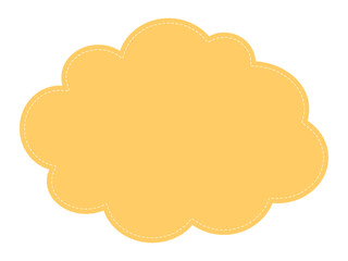 Cute frame playful design for fun web social media or print. Cartoon banner or label background cloud shape. Children empty frame with dashed border. Vector element for kids. Bright yellow color.