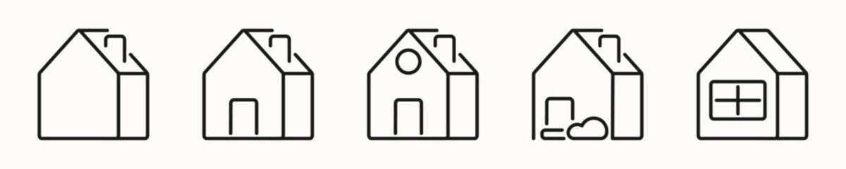 House, cottage, mansion, home, apartments, building, architecture line icons. Real estate sign, symbol. Isolated on a white background. Pixel perfect. Editable stroke. 64x64.