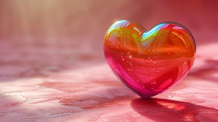 3D cartoon of a rainbowcolored heart, isolated on a vibrant pink background, symbolizing Pride Month love