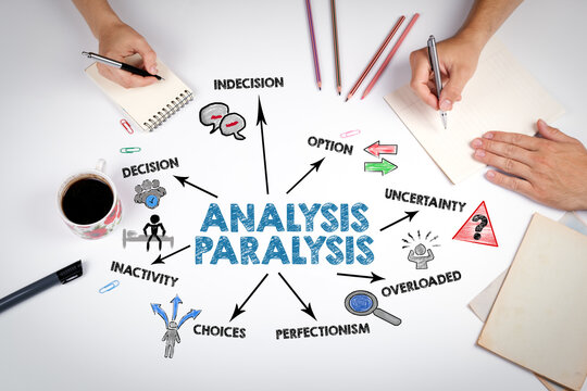 Analysis Paralysis Concept. The meeting at the white office table