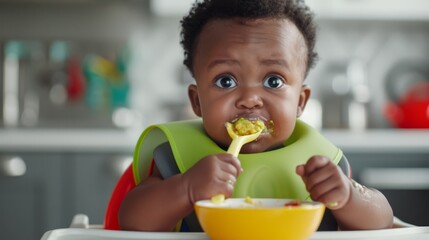 A Baby Enjoying Meal Time