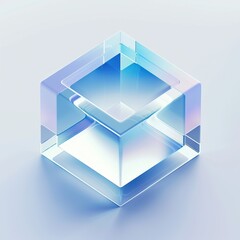 3d render of a blue glass cube on a white background