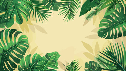 Fototapeta na wymiar jungle tropical leaves around copy space empty background vector cartoon illustration