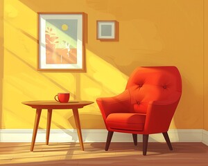 Art Studio A 2D cartoonstyle image of a chair and table set up for art projects, arranged neatly in a simple room setting, perfect for creative work 8K , high-resolution, ultra HD,up32K HD