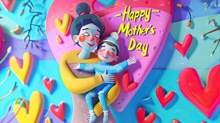 Mother hugs her baby tightly on a joyful card, conveying love and happiness