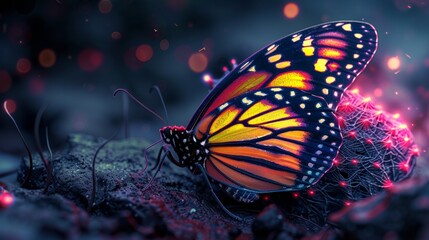 Stunning digital art of a vibrant butterfly with sparkling celestial background