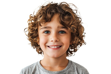 A cheerful boy with messy hair and a warm, friendly smile, isolated on transparent background, png file - Powered by Adobe