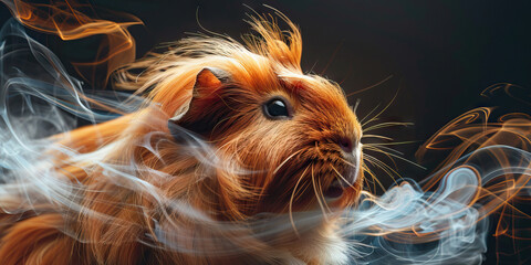 Guinea Pig Respiratory Infection: The Sneezing and Nasal Discharge - Picture a guinea pig with highlighted respiratory system showing infection, experiencing sneezing and nasal discharge - obrazy, fototapety, plakaty