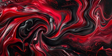 Swirling Scarlet Red and Jet Black Abstract Patterns in Image or Photograph
