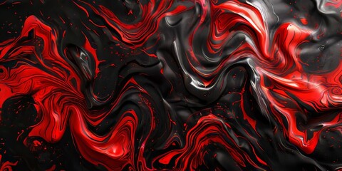 Swirling Patterns of Scarlet Red and Jet Black, Abstract Colorful Artistic Image - obrazy, fototapety, plakaty