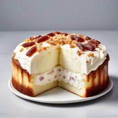 yogurt cake with slices cut isolated on white