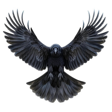 recommend clip art: A black crow is flying in the air with its wings spread wide isolated on white or transparent background, png clipart, design element. Easy to place on any other background.