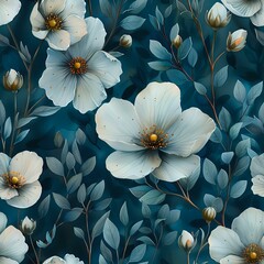 Luminous Watercolor Floral Art Against Dark Blue