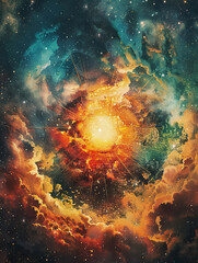 Fototapeta premium Psychedelic Explosion Cosmic Nebula Poster