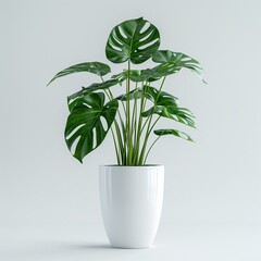 Simplicity in Green A single type of green plant, perhaps a fern or a monstera, filling a white vase with its graceful leaves 8K , high-resolution, ultra HD,up32K HD