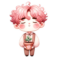 Boy with curly hair and Earth Day