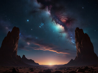 "In a digital painting, the luminous meteorite mariner, cloaked in mystery, navigates the cosmos with shimmering silver skin reflecting the galaxy's hues. Their eyes hold unknown knowledge, space