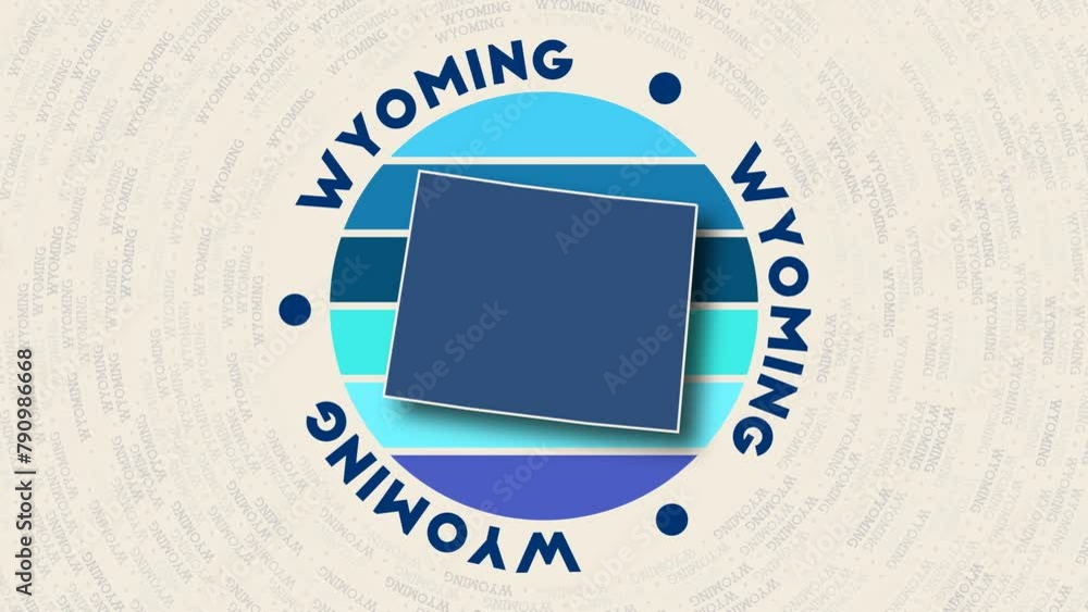 Poster wyoming logo intro. badge with the circular name and map of the us state. vibrant wyoming round logo