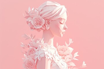 woman body with a pink floral background