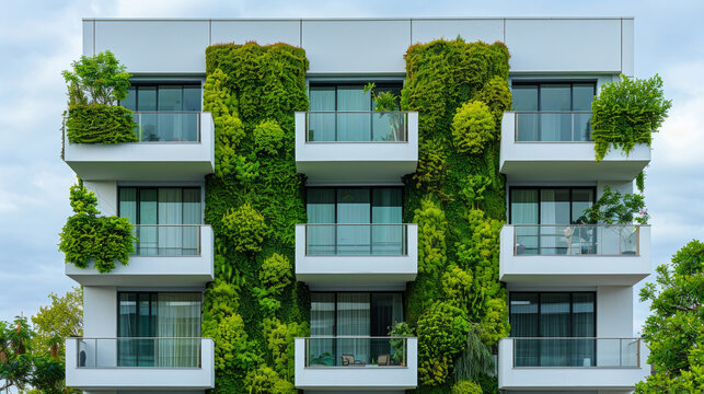 Design sostenibile dell'edificio, con balconi dal verde lussureggiante, che fonde la natura con la vita urbana